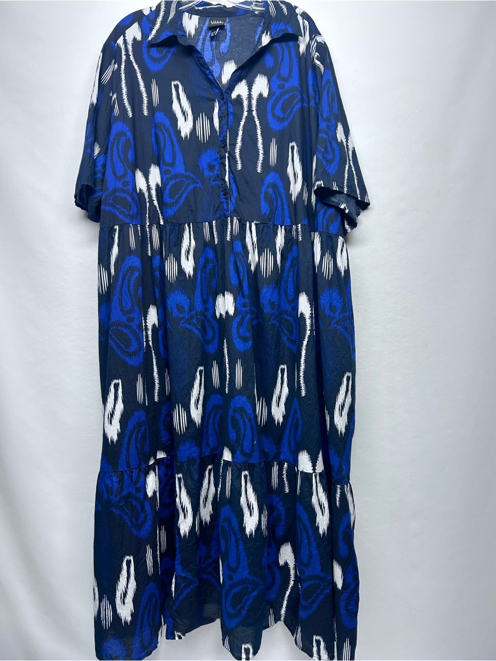 Ulla Popken Navy, Royal Blue & White Abstract Tiered Midi Dress 28/30 - Picture 2 of 10